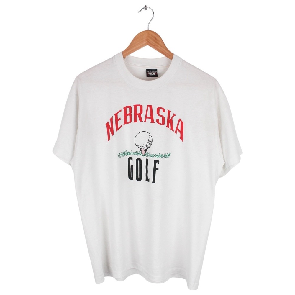 Vintage Nebraska Golf T-Shirt White Graphic Screen Stars Size XL
